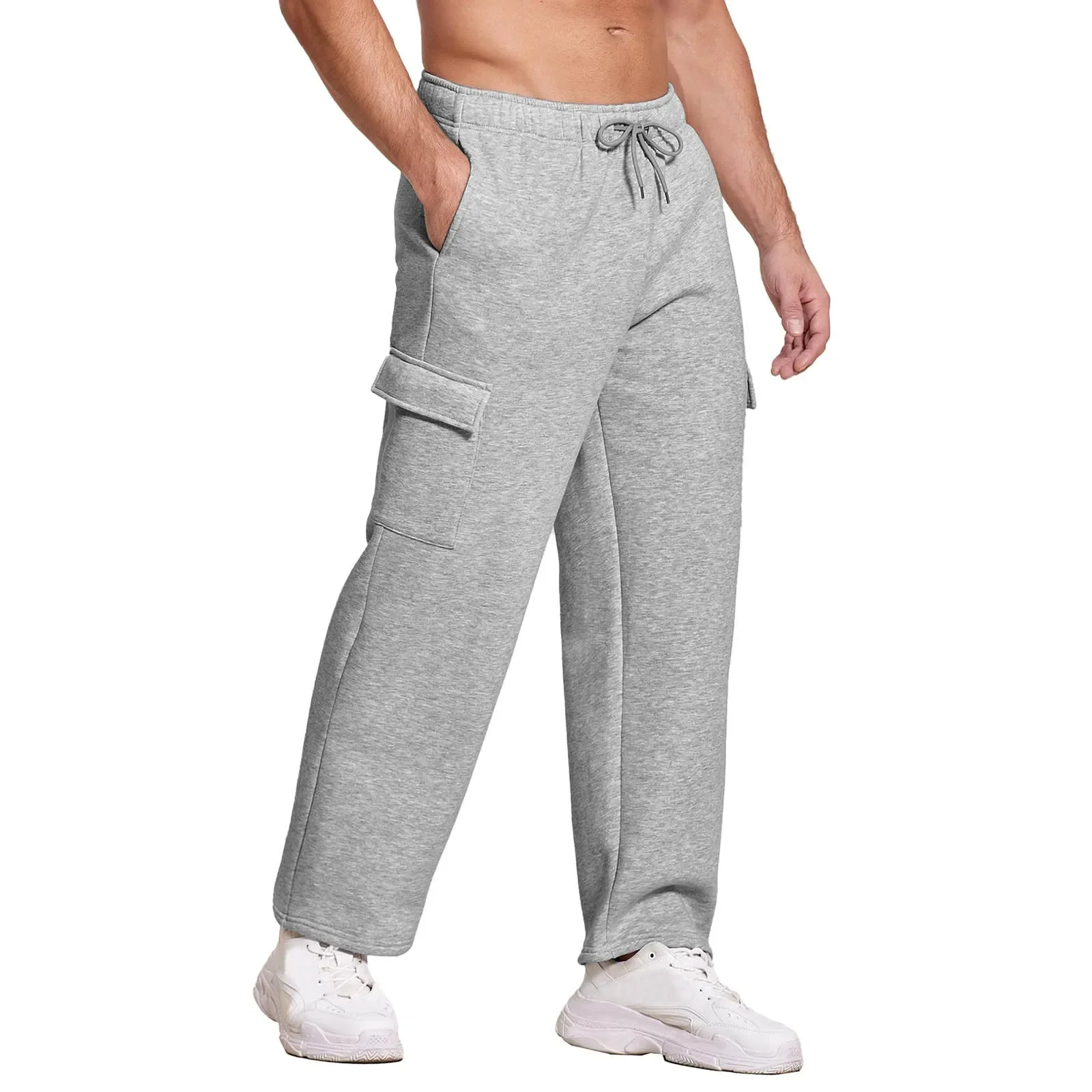 

Male Solid Color Sweatpants Casual Cargo Pants Sportswear Bottoms For Man Wide Leg Cotton Joggers With Pockets pantalones