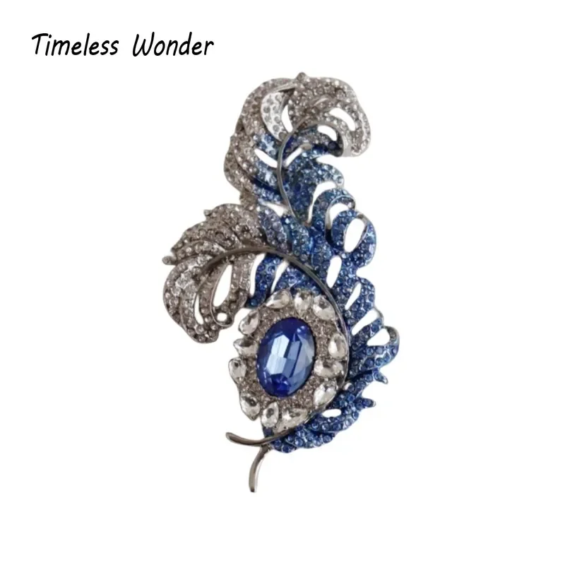 

Timeless Wonder Fancy Zircon Geo Feather Brooch Pins for Women Designer Jewelry Goth Runway Trendy Rare Medieval Top 5352
