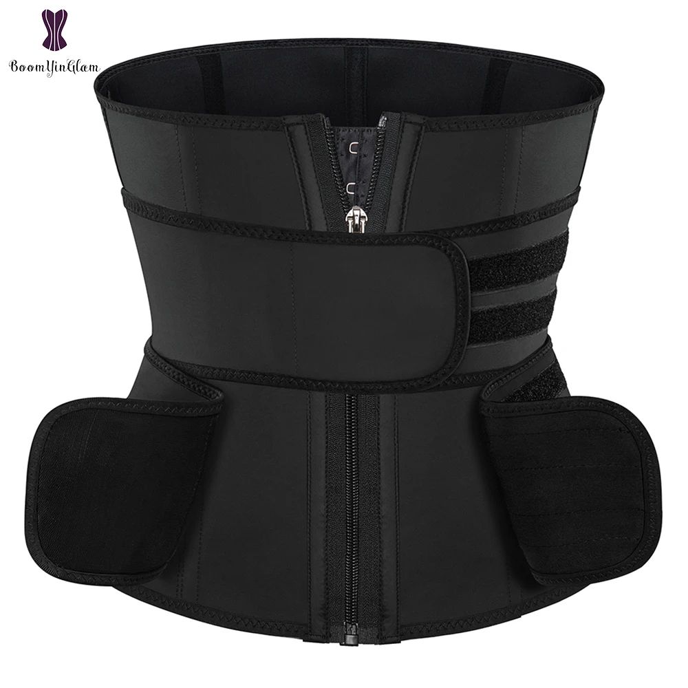 

Women's Slimming Sheath Colombia Girdle 9 Steel Boned Latex Hook And Zip Waist Trainer With Double Belts