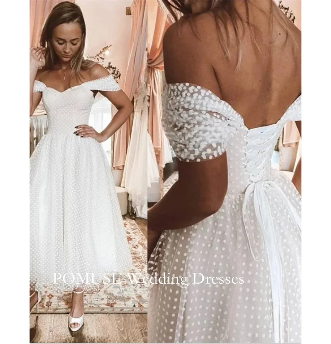 POMUSE Civil Tea lenght Dotted Wedding Dresses Engagement Photoshoot Wedding Bride Gown Custom Made Vestido De Novia for Women
POMUSE Civil Tea lenght Dotted Wedding Dresses Engagement Photoshoot Wedding Bride Gown Custom Made Vestido De Novia for Women