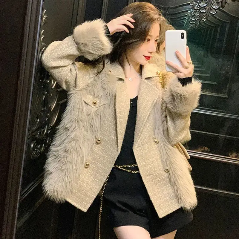New Autumn Winter Imitation Fur Coat Women Elegant Double Breasted Golden Buttons Tweed Suit Jacket Small Fragrance Blazer Q874
New Autumn Winter Imitation Fur Coat Women Elegant Double Breasted Golden Buttons Tweed Suit Jacket Small Fragrance Blazer Q874