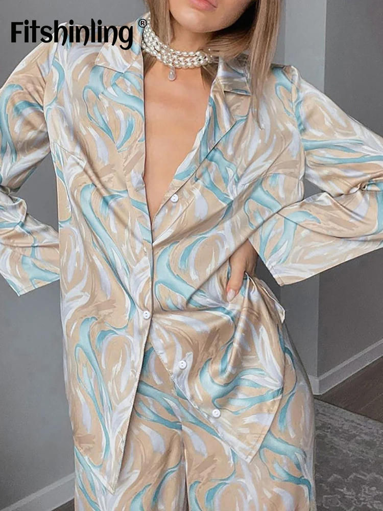 Fitshinling Button Sleepwear Pajamas Printing Long Sleeve Loungewear Set Women 2 Pieces Trousers Casual Home Clothes Outfits New 
Fitshinling Button Sleepwear Pajamas Printing Long Sleeve Loungewear Set Women 2 Pieces Trousers Casual Home Clothes Outfits New