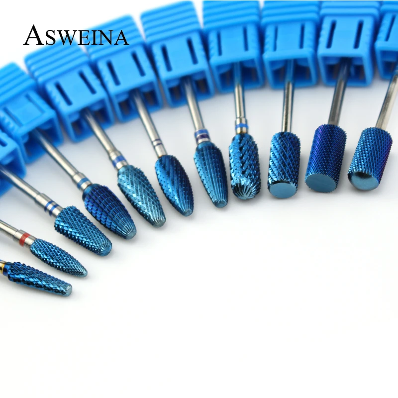 

ASWEINA 11 Type Blue Tungsten Carbide Nail Drill Bit Rotary Burrs Electric Milling Cutter Bits for Manicure Drill Accessories