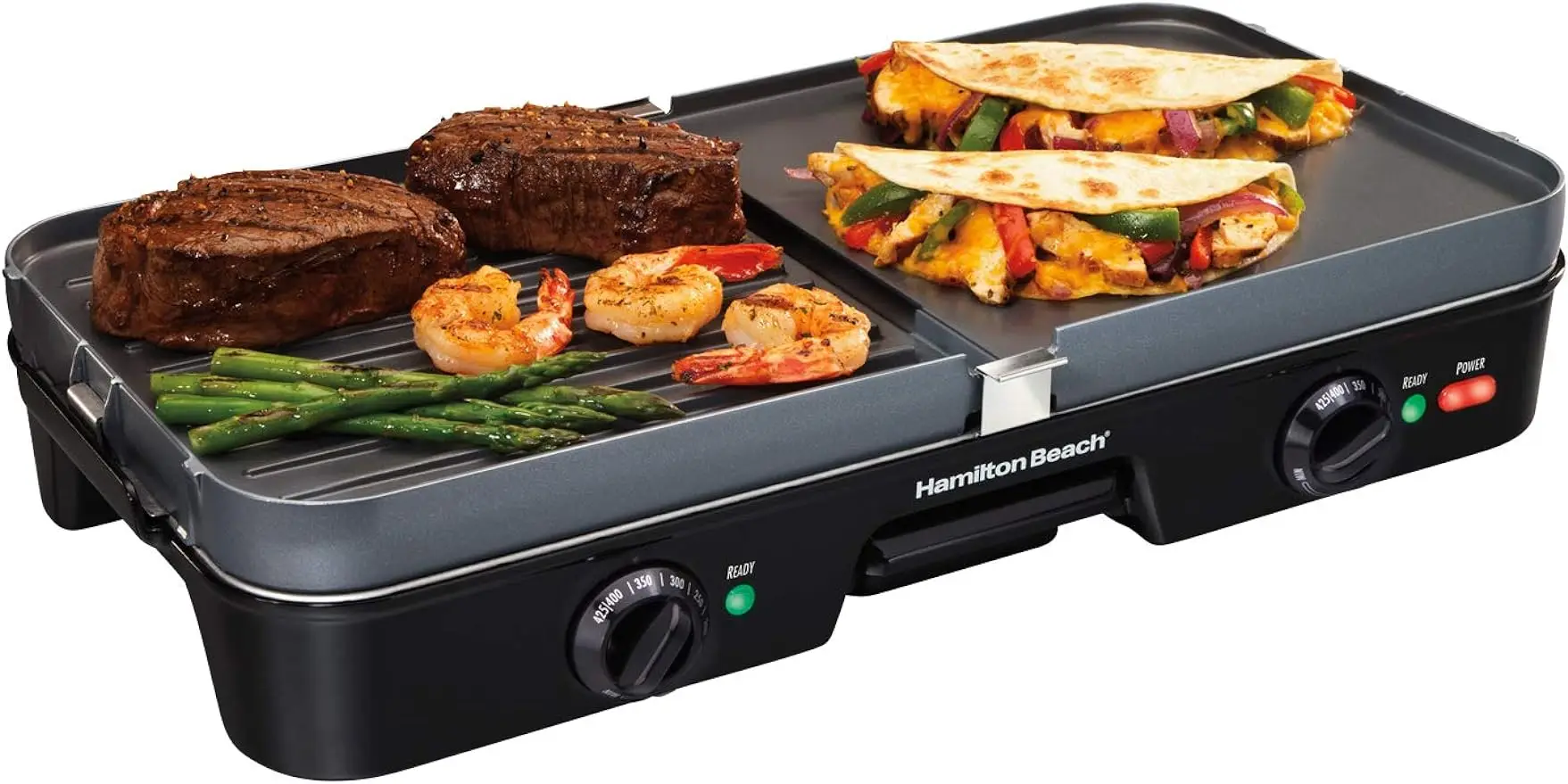 

3-in-1 Electric Indoor Grill + Griddle,8-Serving, Reversible Nonstick Plates,2 Cooking Zones with Adjustable Temperature (38546)