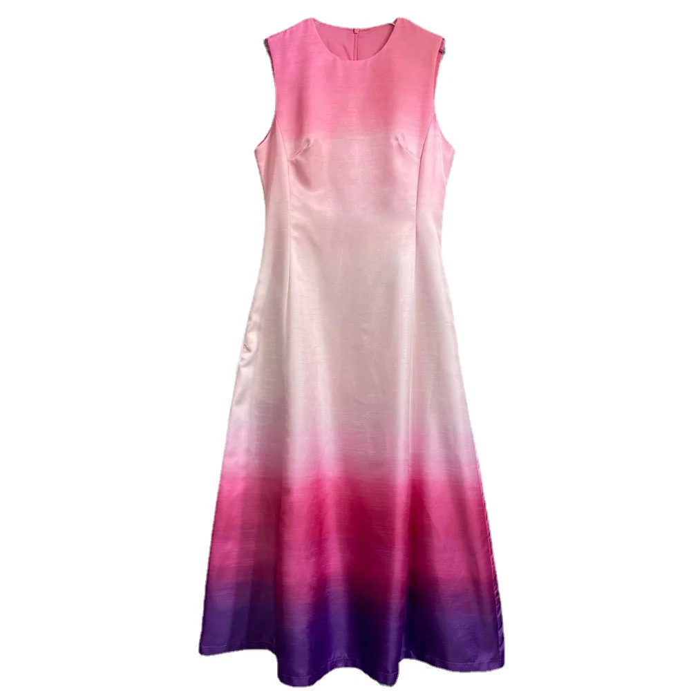

Doris Fanny Elegant Rainbow Print Women's Dress 2024 Summer New Fashion Sleeveless Ladies Vestidos Birthday Dress for Women