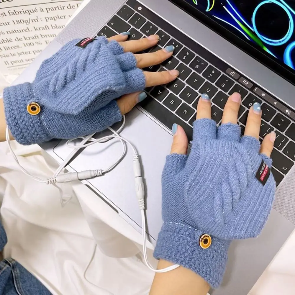 

Перчатки без пальцев с USB-подогревом, теплые перчатки с электрическим подогревом для рук, вязаные зимние варежки для мужчин и женщин