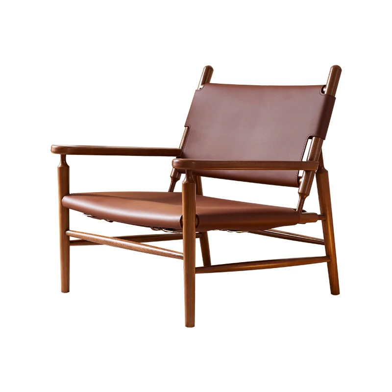 

Одноместный диван-стул, кожаная спинка седла, кресло для отдыха дома, дизайнерское кресло из массива дерева