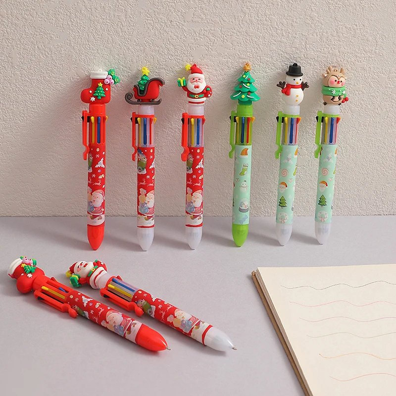 

Christmas Eight-color Ballpoint Pen Cute Press Ballpoint Pen Holiday Kid Gift Merry Christmas Decor For Home Xmas Ornament