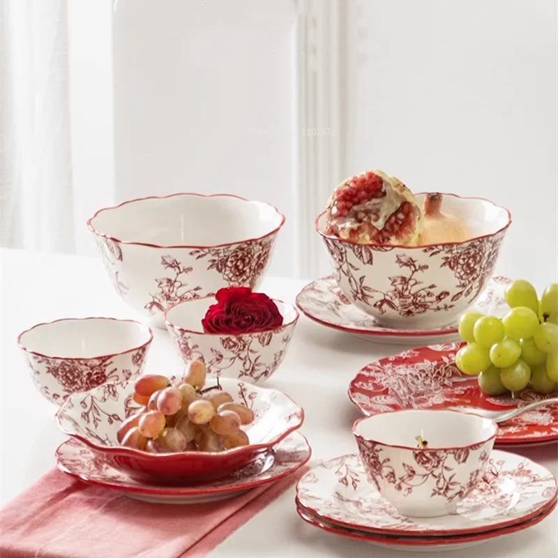 Rose Chinese Style Bowl and Chopstick Set Red Festive Rice Bowls and Tableware Ceramic Plate Wedding Gift Housewarming Gift
Rose Chinese Style Bowl and Chopstick Set Red Festive Rice Bowls and Tableware Ceramic Plate Wedding Gift Housewarming Gift