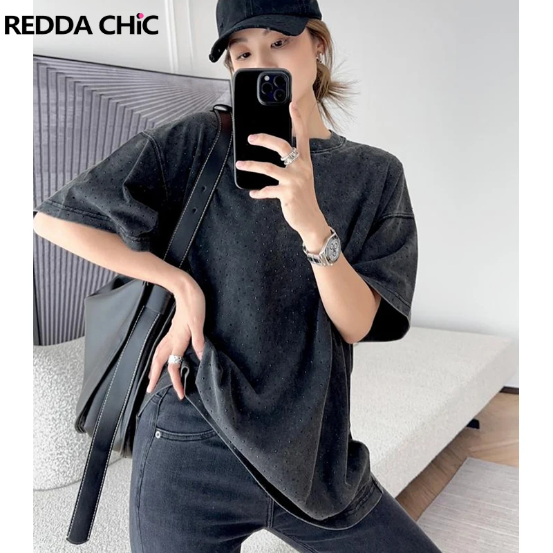 REDDACHiC Gray Rhinestone Oversize T-shirt for Women Vintage Wash Glitter Short Sleeves Tee Top Y2k Acubi Fashion Hiphop Clothes
REDDACHiC Gray Rhinestone Oversize T-shirt for Women Vintage Wash Glitter Short Sleeves Tee Top Y2k Acubi Fashion Hiphop Clothes
