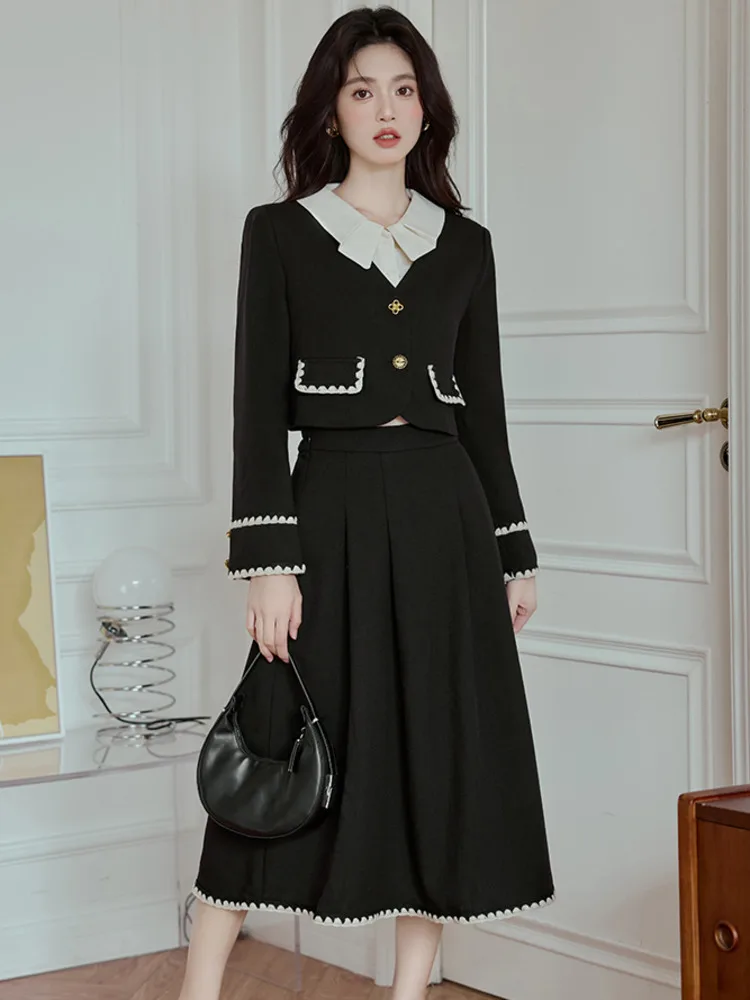 Autumn French Vintage Small Fragrance Two Piece Set For Women Short Coat + Pleated Long Skirt Suits Korean Fashion 2 Piece Sets 
Autumn French Vintage Small Fragrance Two Piece Set For Women Short Coat + Pleated Long Skirt Suits Korean Fashion 2 Piece Sets