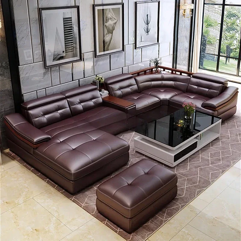 

living room Sofa genuine leather couch Nordic modern U shape corner диван мебель кровать muebles de sala cama puff asiento sala