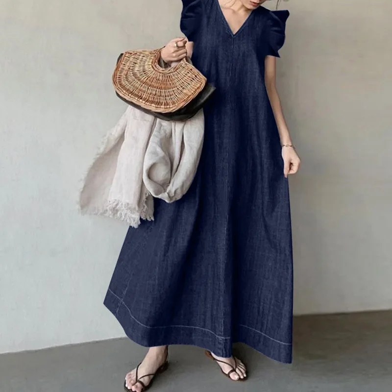New Style Women's Long Dress of 2023 Fashion Loose Simple Solid Color V-Neck Ruffle Sleeveless Casual Elegant Maxi Dress Robe
New Style Women's Long Dress of 2023 Fashion Loose Simple Solid Color V-Neck Ruffle Sleeveless Casual Elegant Maxi Dress Robe