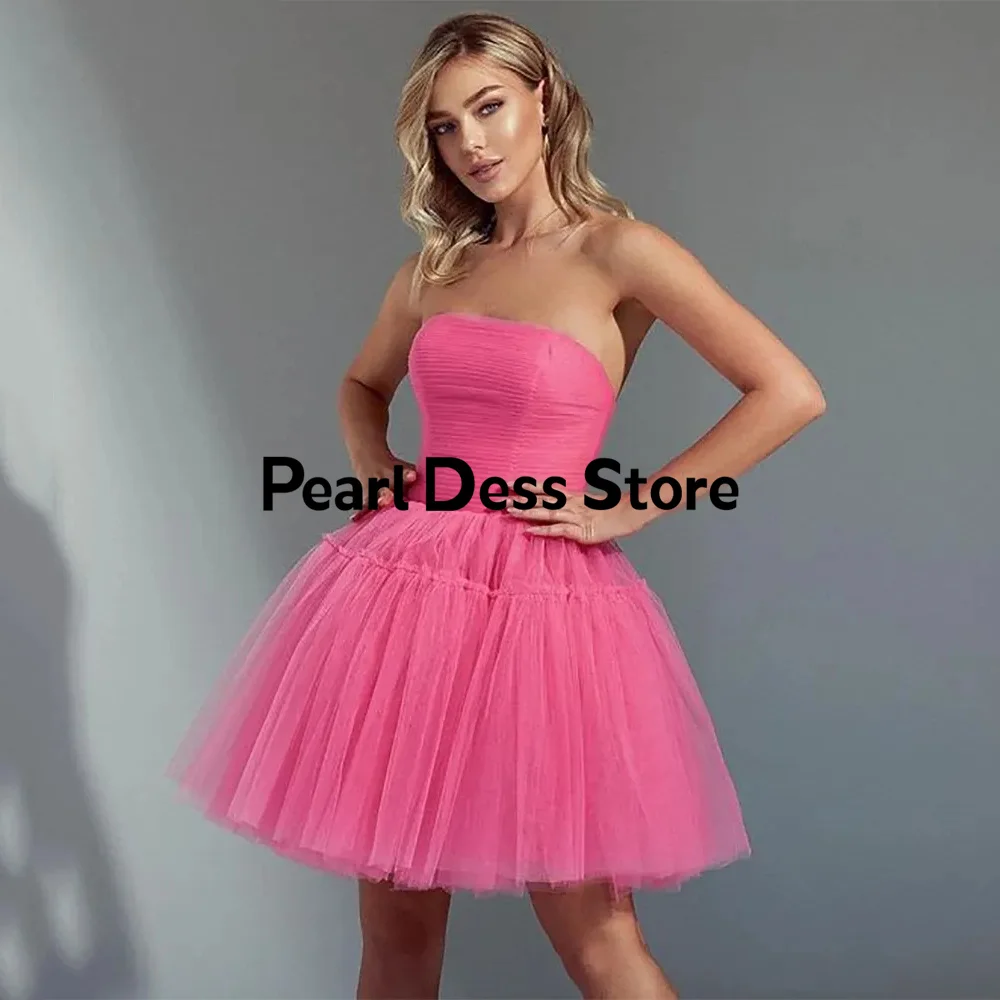 Pearl Dress Elegant Pink Tulle Mini Evening Dress Strapless Sleeveless Short A-line Pleated Ball Dress Wedding Party Dress
Pearl Dress Elegant Pink Tulle Mini Evening Dress Strapless Sleeveless Short A-line Pleated Ball Dress Wedding Party Dress