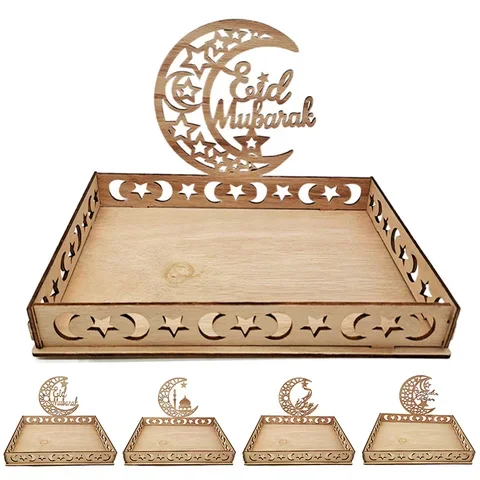 

Tray Home Decoration Muslim Party Gifts Islamic Ramadan Kareem Wooden Eid Mubarak Food Tray Ramadan Decor for Eid Al Adha Musli