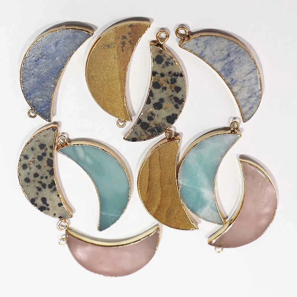 Natural Stone Multi-color Moon Pendant Gold-edged Crescent Charm Necklace DIY Fashion Creative Jewelry Making Wholesale 5Pcs/Lot
Natural Stone Multi-color Moon Pendant Gold-edged Crescent Charm Necklace DIY Fashion Creative Jewelry Making Wholesale 5Pcs/Lot