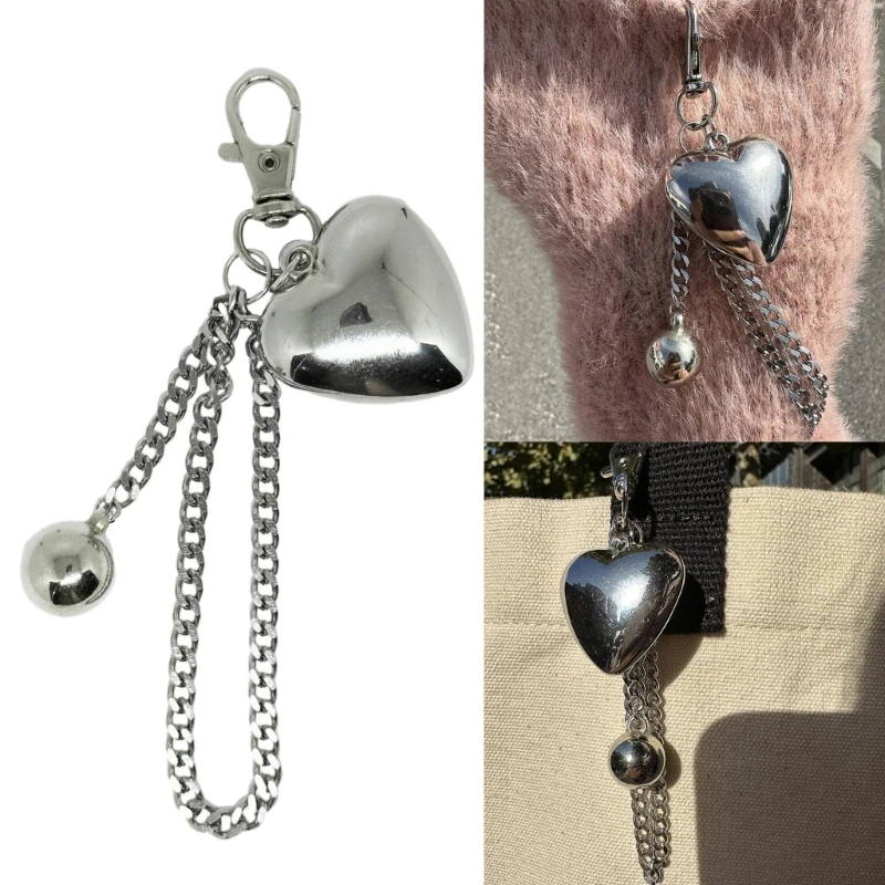 

Брелок из сплава ручной работы, большой 3D кулон в форме сердца, брелок с серебряным шариком, ремешки для телефона, ювелирный и