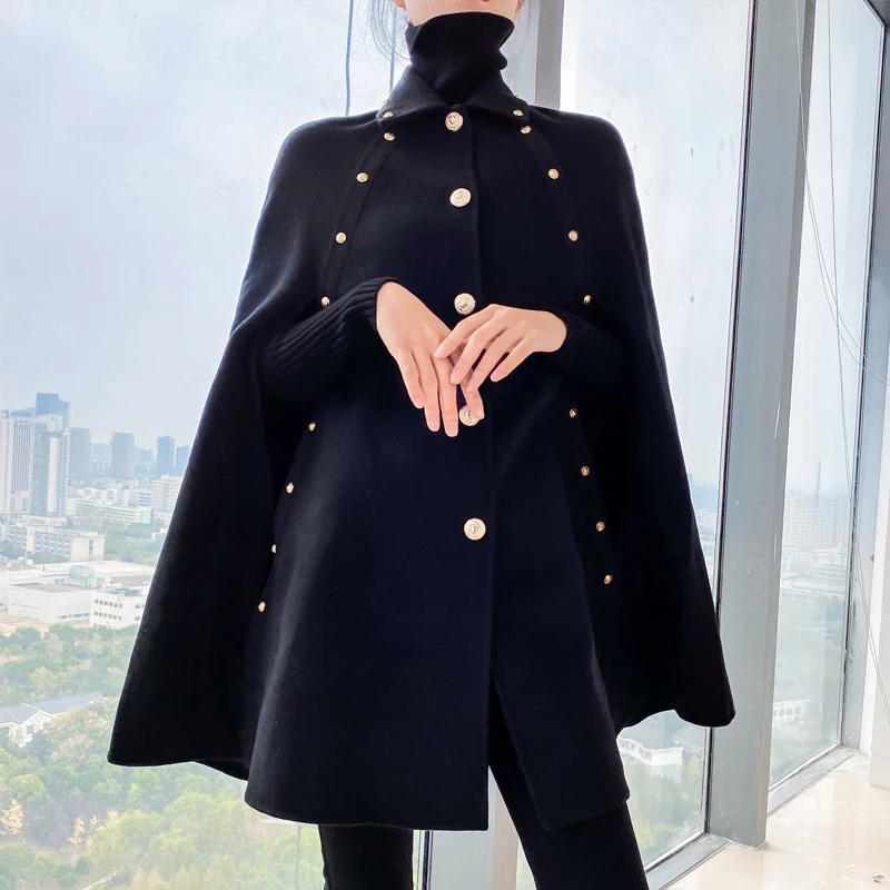 2023 Autumn Winter Women Elegant Black Cape New Warm Woolen Coat Mid-length Shawl Vintage Loose Cloak Christmas WomanWool Coats
2023 Autumn Winter Women Elegant Black Cape New Warm Woolen Coat Mid-length Shawl Vintage Loose Cloak Christmas WomanWool Coats