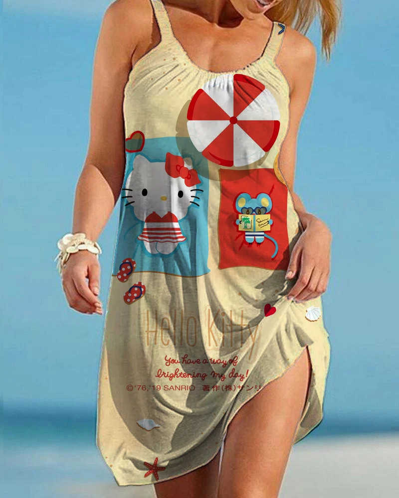 Summer Hello Kitty Women Sexy Beach Dresses 3D Cartoon Tie Dye Rainbow Suspenders Vintage Beachwear Fashion Party Dress
Summer Hello Kitty Women Sexy Beach Dresses 3D Cartoon Tie Dye Rainbow Suspenders Vintage Beachwear Fashion Party Dress