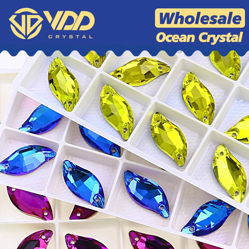

VDD 100Pcs Wholesale Leaf Strass Sew On AAAAA Glass 3D Stones Flatback Crystal Rhinestone Garment For DIY Sewing Diamond Jewelry