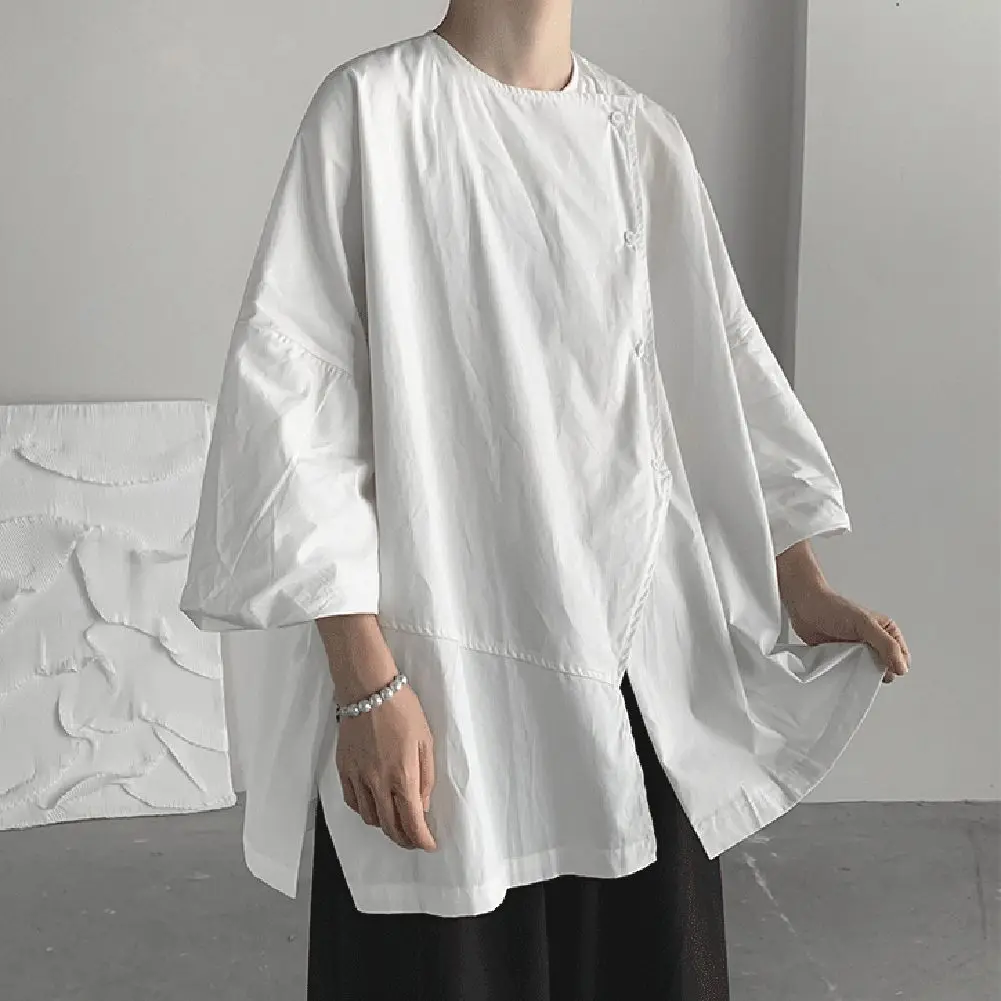 

Рубашка мужская с рукавом три четверти, винтажная нестандартная, свободная, однотонная, в японском стиле, уличная одежда