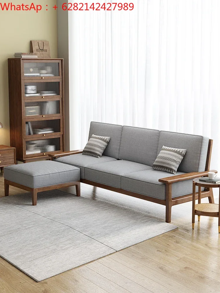 

Solid wood sofa combination ash walnut color new Chinese style small apartment living room modern simple fabric Nordic furniture