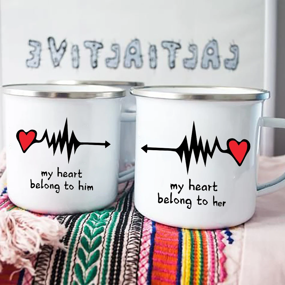 

My Heart Belong To Him/her Casual Couples Enamel Water Mugs Bachelorette Party Wine Drink Juice Coffee Cups Valentine's Day Gift
