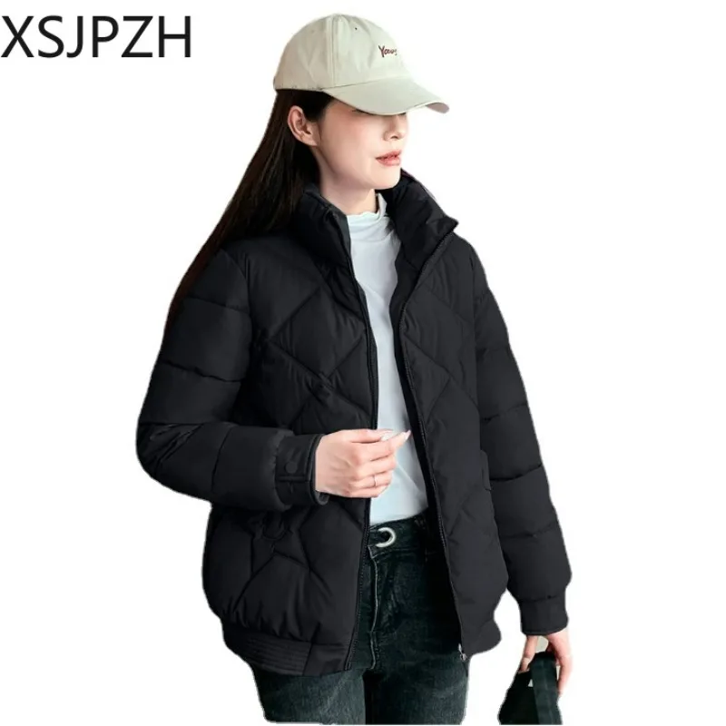 

Новинка 2023, женское хлопковое пальто, зимняя куртка, женская модная парка с воротником-стойкой, свободная утепленная верхняя одежда, короткое универсальное пальто