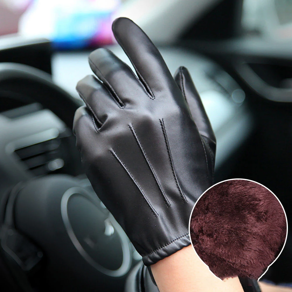 

Winter Waterproof Driving Leather Men Gloves Non-Slip Full Fingers Palm Touchscreen Long Keeper Fashion Black Leather Gloves