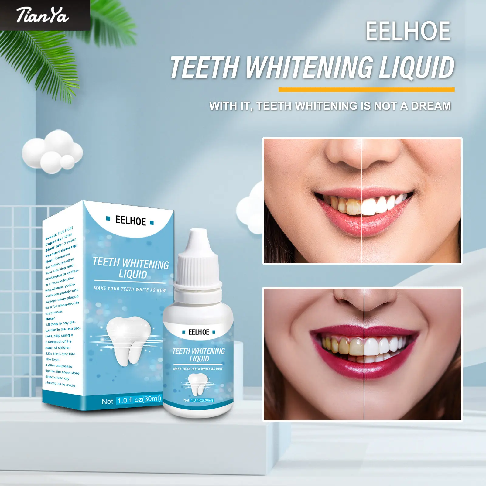 EELHOE 30ml Teeth Whitening Serum Oral Hygiene Cleaning Remove Oral Odor Improve Yellow Teeth Plaque Teeth Bleaching Care Tool
EELHOE 30ml Teeth Whitening Serum Oral Hygiene Cleaning Remove Oral Odor Improve Yellow Teeth Plaque Teeth Bleaching Care Tool