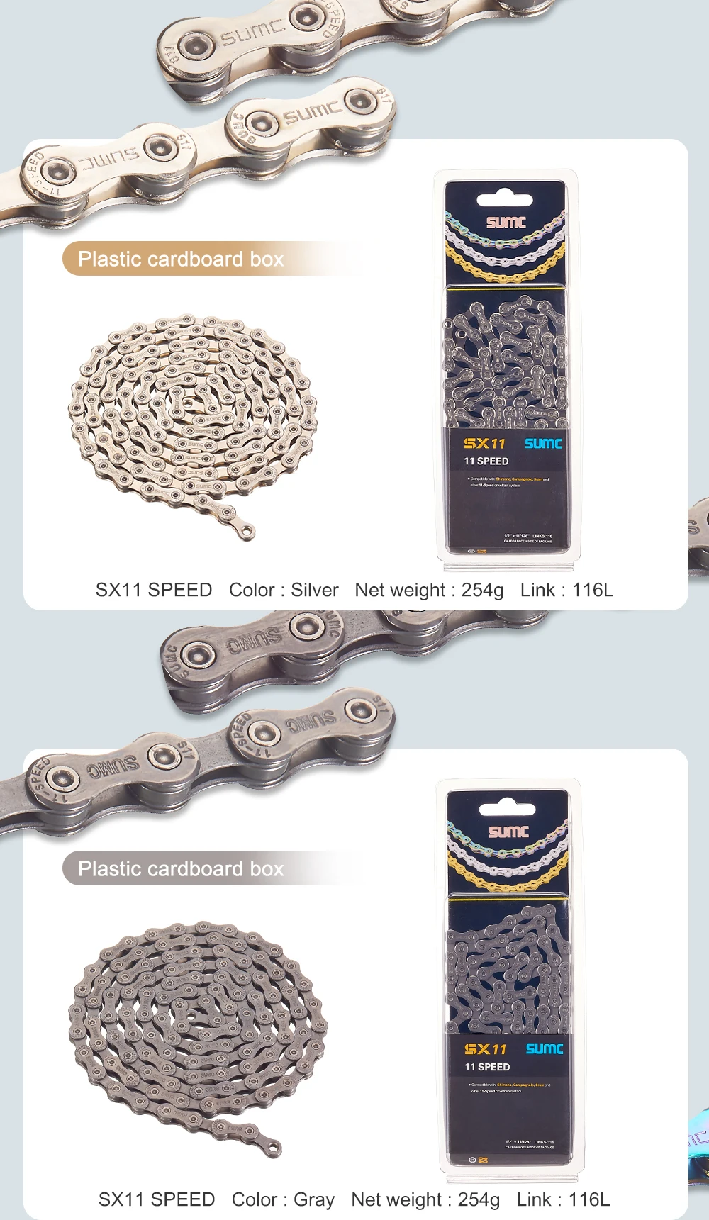 YBN SLA110-TIB Black 11-Speed Bicycle Chain – 116 Links, Superior Lubricating Aid, Compatible With Shimano & Campagnolo