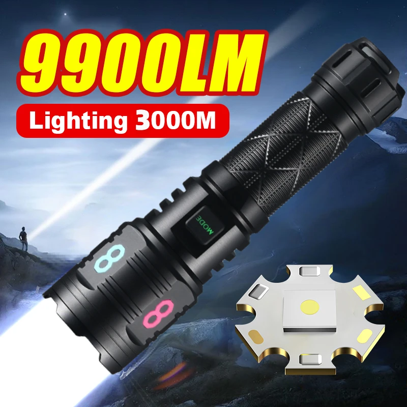 

Powerful White Laser LED Flashlight High Power 30W Type C Rechargeable Torch Light Long Range 3000M Tactical Lantern