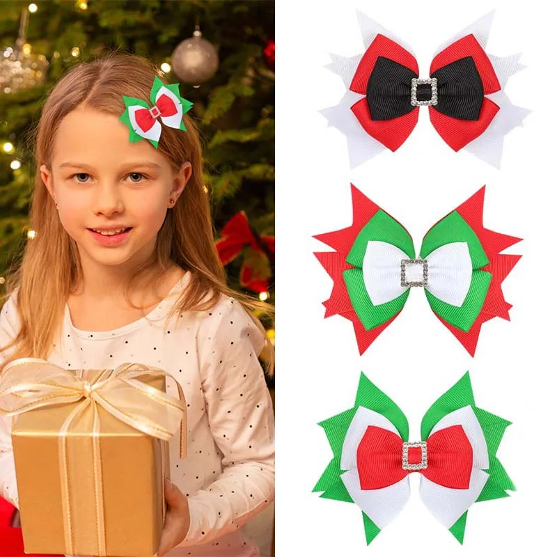 

Christmas Hair Bow Clips For Baby Girls Solid Color Grosgrain Ribbon Hairpin Barrette Children Headwear Fashion Hair Accessories