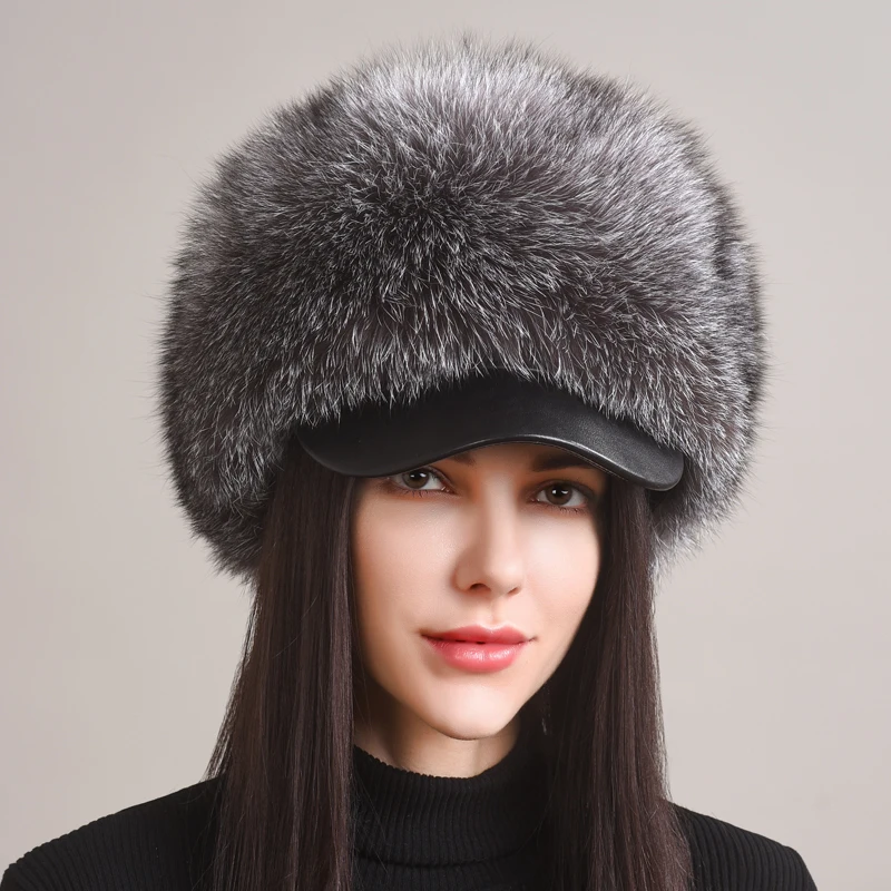 

2023 Natural Fox Fur Beanies Women Winter Warm Fluffy Popurlar Russia Style Female Round Cap Fashion Real Fur Hats