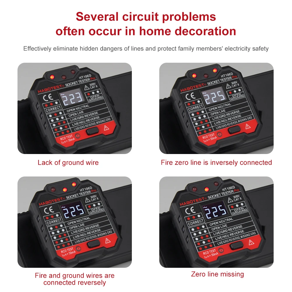 Smart Home Digital Socket Tester Voltage Detector Hardware Tools RCD GFCI NCV Test Large LCD Display Ground Zero Line Test
Smart Home Digital Socket Tester Voltage Detector Hardware Tools RCD GFCI NCV Test Large LCD Display Ground Zero Line Test