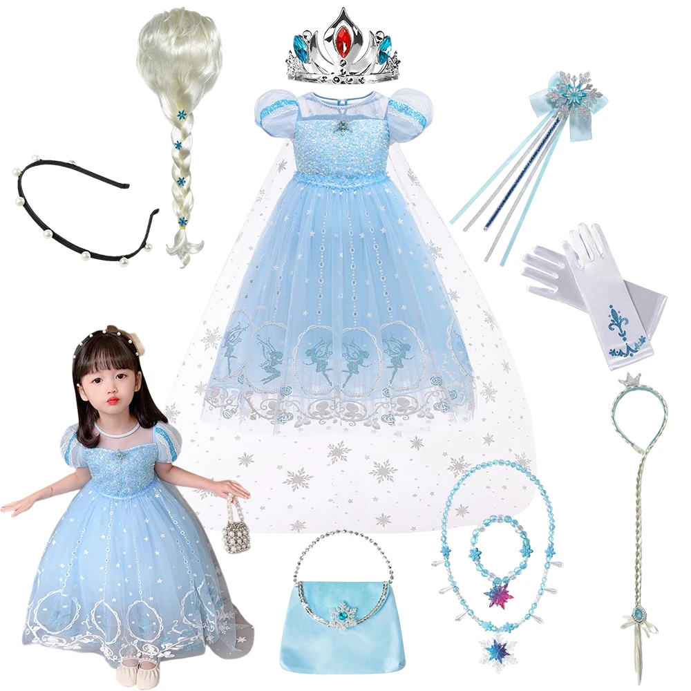 

Платье принцессы Эльзы для девочек, Голубое Бальное Платье принцессы «Холодное сердце 2», детская одежда на день рождения, Карнавальная одежда для косплея Снежной королевы, 2022
