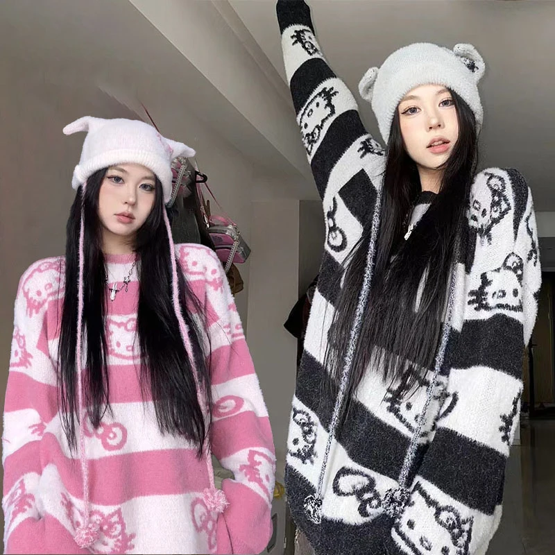 New Cartoon Sanrioed Hello Kittys Mid-Length Sweater Striped Lazy Style Fashionable Women's Printed Pullover Bottoming Sweater
New Cartoon Sanrioed Hello Kittys Mid-Length Sweater Striped Lazy Style Fashionable Women's Printed Pullover Bottoming Sweater