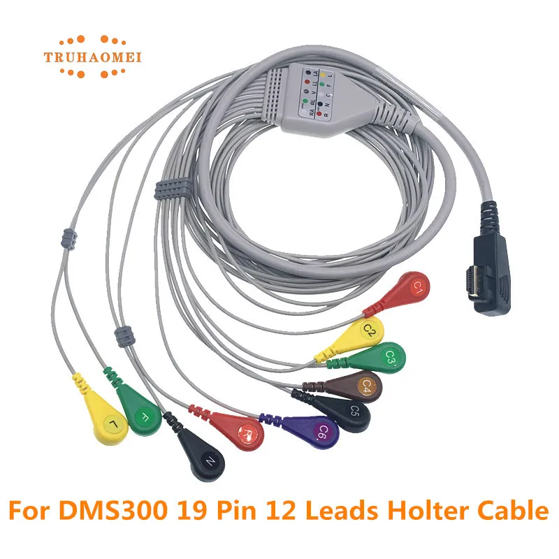 

ECG Holter Cable 19 Pin HDMI USB 5 Leads 7 Leadwires 12 Lead Snap 4.0 For DMS300-3A DMS-300 4A DM Software Multi-Diag Recorder