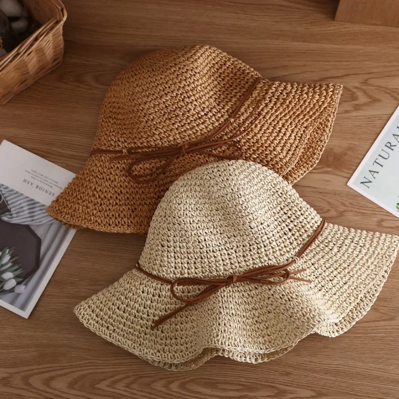

Simple Girl Sun Hat Wide Brim Floppy Summer Hats for Women Beach Panama Straw Dome Weave Bucket Hat Femme Shade Hat Women Hats