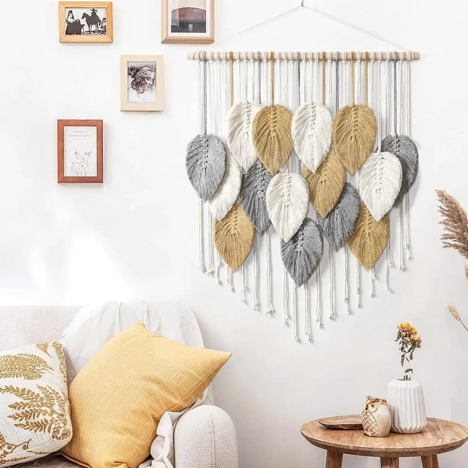 Boho Leaf Woven Tapestry Headboard - Handmade Colorful Wall Art with Wooden Accent 3 Sdc84695b39f84d949fb764de7600d9348