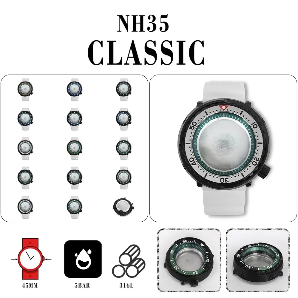 PVD Black 45mm Can Case + Green Shadow + White Rubber Strap Compatible with NH35/NH36 calibres
PVD Black 45mm Can Case + Green Shadow + White Rubber Strap Compatible with NH35/NH36 calibres