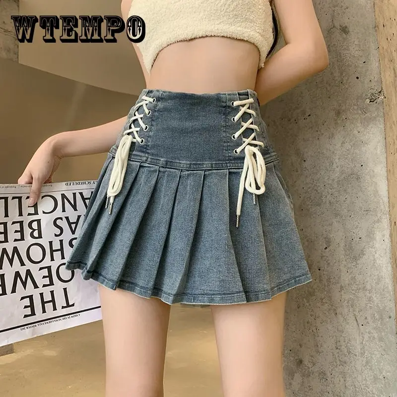 WTEMPO Sexy Strap Design Denim Pleated Skirt Women Y2K Vintage 2023 Summer High Waist A-line Short Skirts женская летняя юбка
WTEMPO Sexy Strap Design Denim Pleated Skirt Women Y2K Vintage 2023 Summer High Waist A-line Short Skirts женская летняя юбка