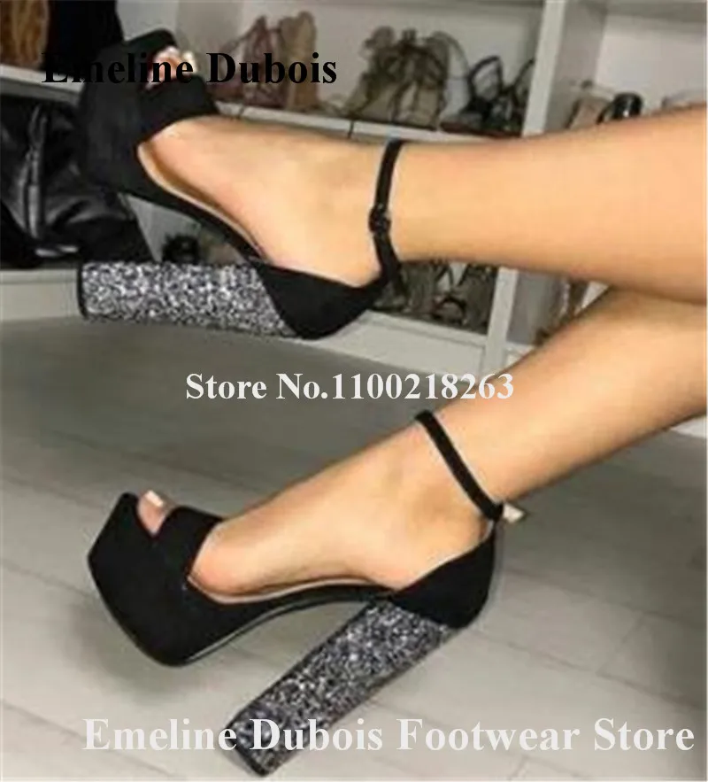 Glitters Heels Platform Sandals Emeline Dubois Shining Chunky Heels Sandals Black Red Green Suede Thick Heel Sandals Party Shoes
Glitters Heels Platform Sandals Emeline Dubois Shining Chunky Heels Sandals Black Red Green Suede Thick Heel Sandals Party Shoes