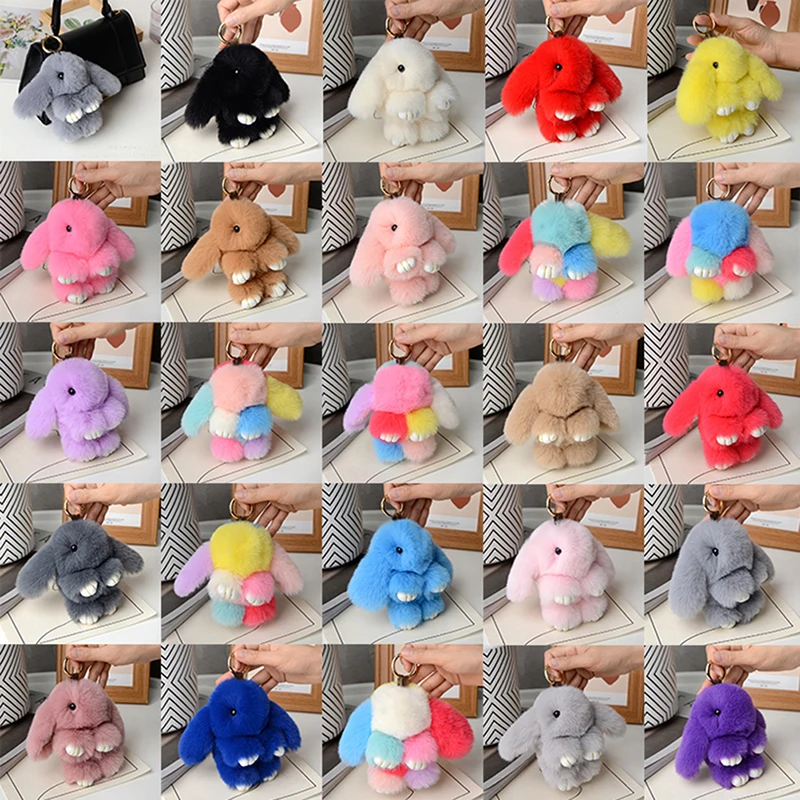 

1PC 15cm Rabbit Keychain Ring Fluffy Real Fur Pompon Bunny Trinket Key Chain Charm Cute Key Ring On Bag Car Key Pendant