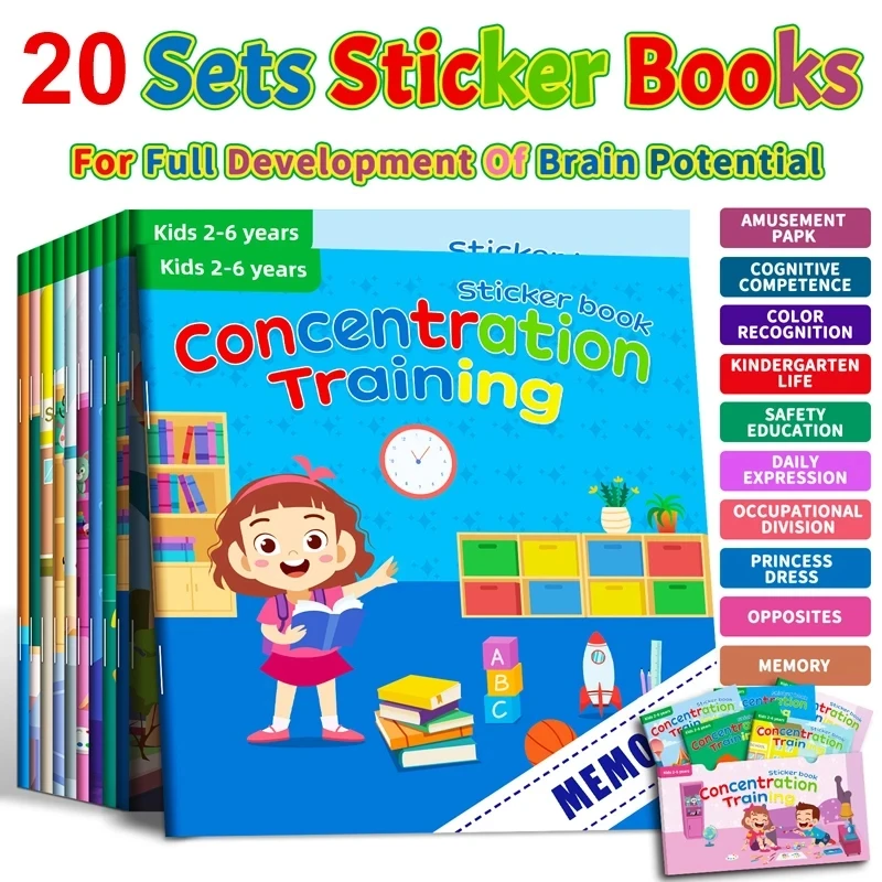 Montessori Toys Cartoon Reusable Sticker Books Focus on Potential Development Education Sticker Toys for Children 3-6Y
Montessori Toys Cartoon Reusable Sticker Books Focus on Potential Development Education Sticker Toys for Children 3-6Y