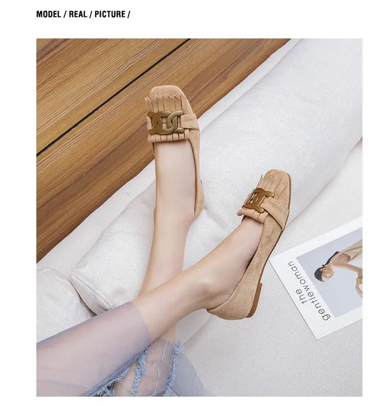 Flat Shoes Woman Retro Tassels Square Shallow Single Shoes for Women 2023 New Metal Buckle Flat Loafers Women Big Size 45 45 46 Flat Shoes Woman Retro Tassels Square Shallow Single Shoes for Women 2023 New Metal Buckle Flat Loafers Women Big Size 45 45 46