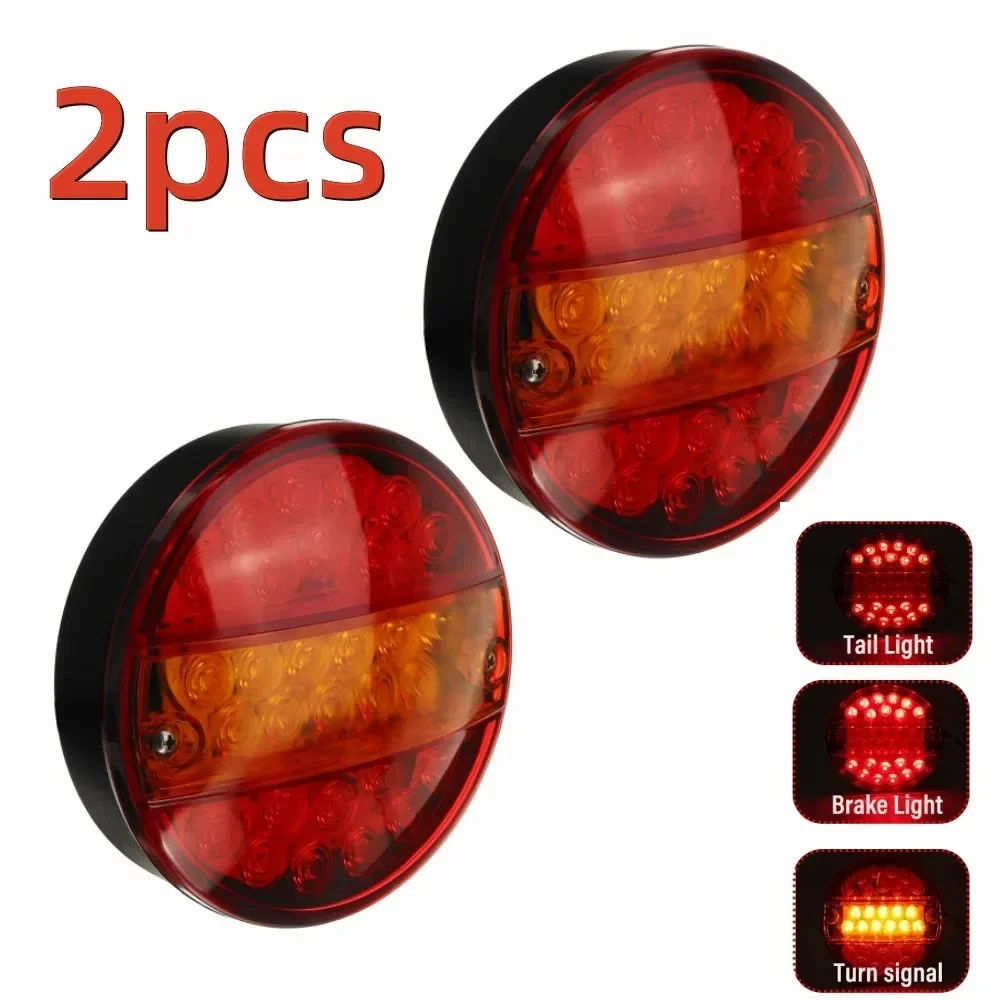 

2PCS 12-24V LED Tail Light Round Hamburger Rear Brake Reverse Turn Stop Signal Lamp RV Trailer Truck Caravan Camper Lorry Van