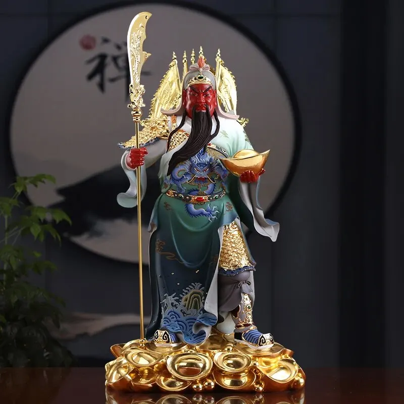 

40CM large Asia high grade gilding GOOD LUCK jade God of wealth Dragon GUAN GONG Buddha statue HOME Shop Club Company Decoration