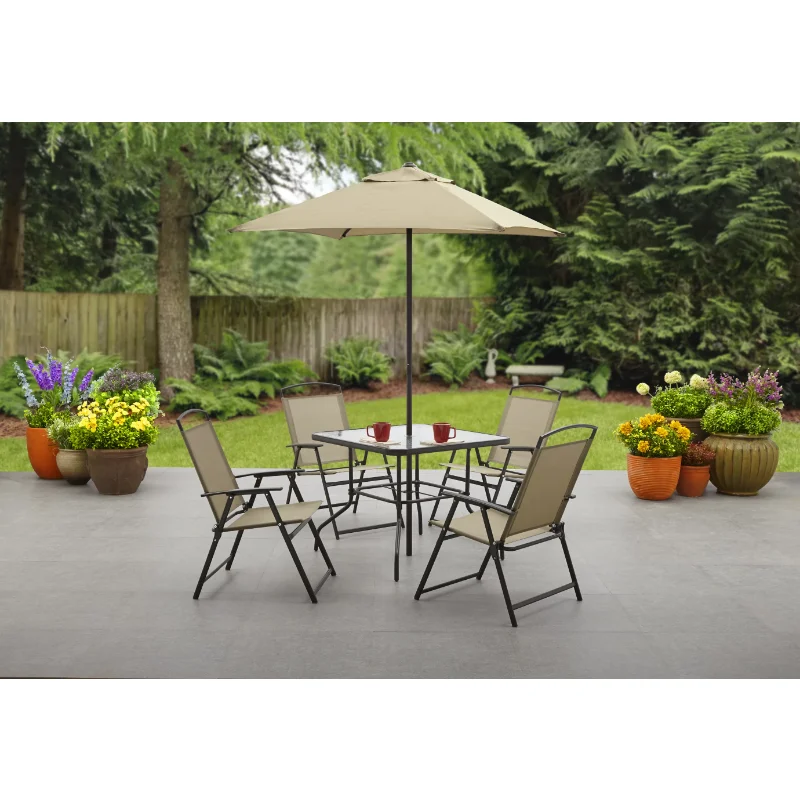 

Albany Lane 6-Piece Folding Dining Set Patio Table, Chair, Umbrella, Set, Outdoor Decorations Rectangle Dining Table