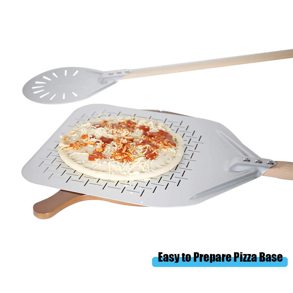 

SHANGPEIXUAN Perforated Pizza Peel with Turning Pizza Peel Set Wood Handle Pizza Shovel Anodized Short Oven Accessories